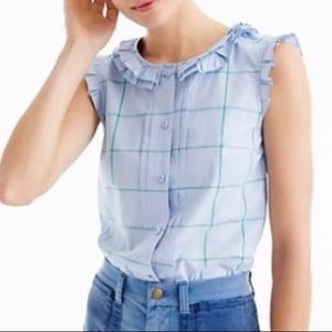 J. Crew | window pane plaid button front ruffle trim top